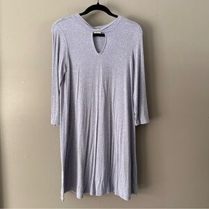 Everly 3/4 Sleeve Fit‎ & Flare Keyhole Front Shift Dress | Heather Blue